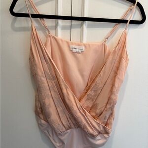 Lovers + Friends Peach Blush Satin & Lace Wrap Cami